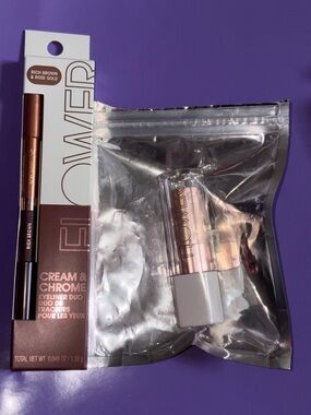 2 PC FLOWER Beauty Bundle: eyeliner duo Brown & Rose Gold & Matte Pout Lipstick